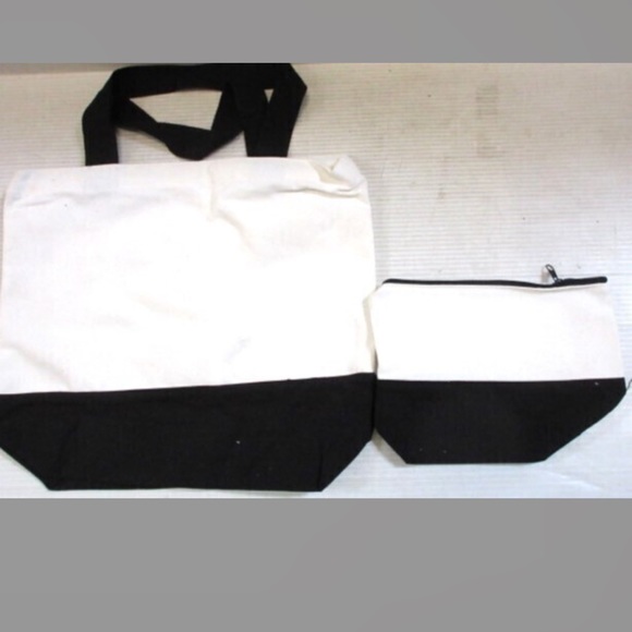 LEIFIDE CANVAS TOTE BAG AND MAKEUP BAG SET  WITH HANDLES New - Picture 2 of 2